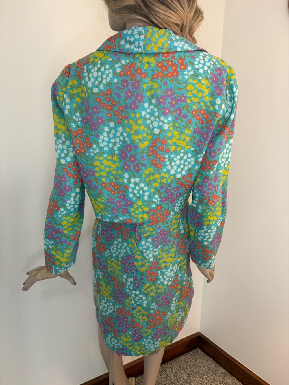 Vintage Teal Floral Midi Dress with Cropped Jacket - Picture 9 of 15
